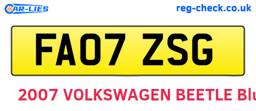FA07ZSG are the vehicle registration plates.