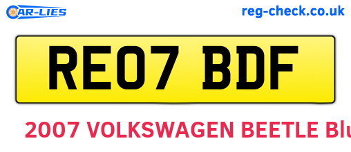 RE07BDF are the vehicle registration plates.