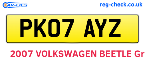 PK07AYZ are the vehicle registration plates.