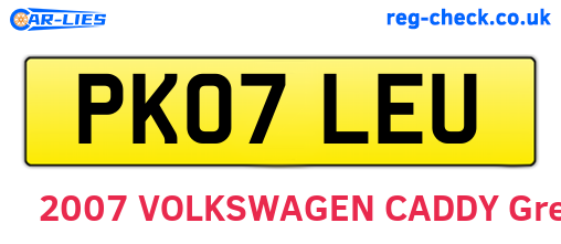 PK07LEU are the vehicle registration plates.