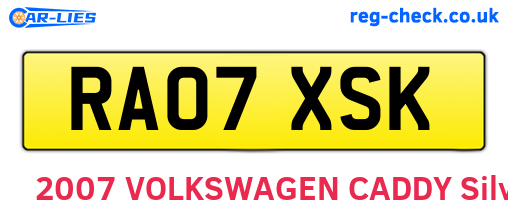 RA07XSK are the vehicle registration plates.