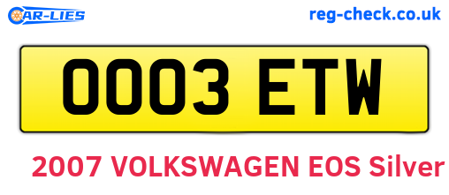OO03ETW are the vehicle registration plates.
