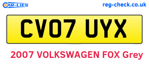CV07UYX are the vehicle registration plates.