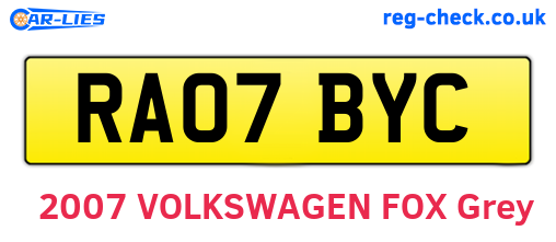 RA07BYC are the vehicle registration plates.