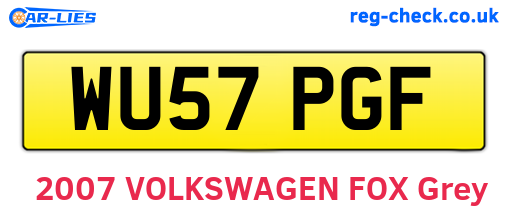 WU57PGF are the vehicle registration plates.