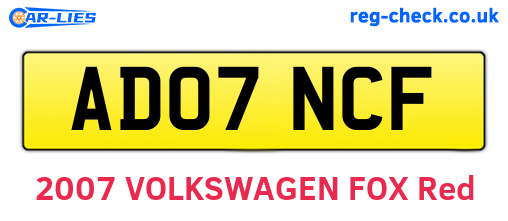 AD07NCF are the vehicle registration plates.