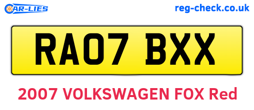RA07BXX are the vehicle registration plates.