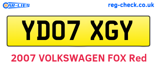 YD07XGY are the vehicle registration plates.