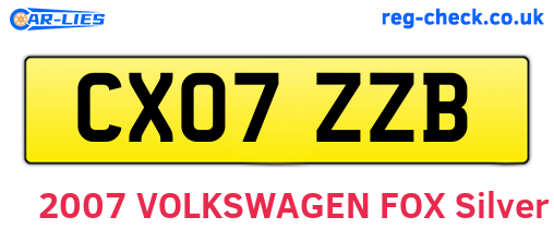 CX07ZZB are the vehicle registration plates.