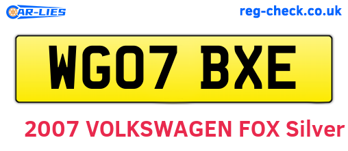 WG07BXE are the vehicle registration plates.