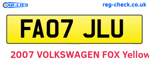 FA07JLU are the vehicle registration plates.