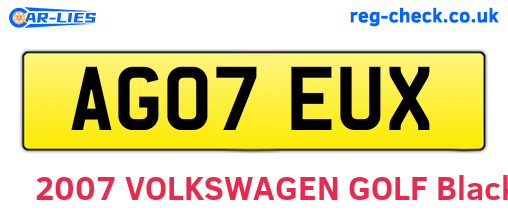 AG07EUX are the vehicle registration plates.