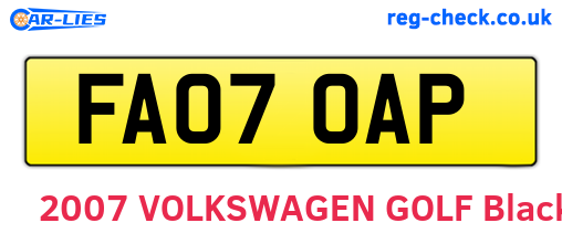 FA07OAP are the vehicle registration plates.