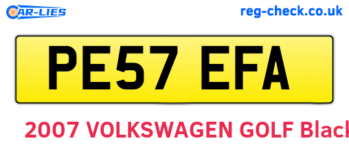 PE57EFA are the vehicle registration plates.