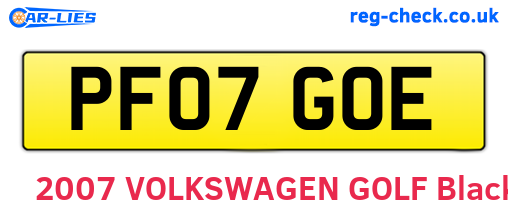 PF07GOE are the vehicle registration plates.