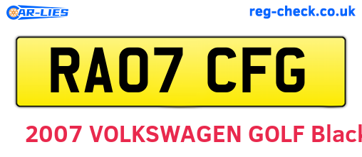 RA07CFG are the vehicle registration plates.