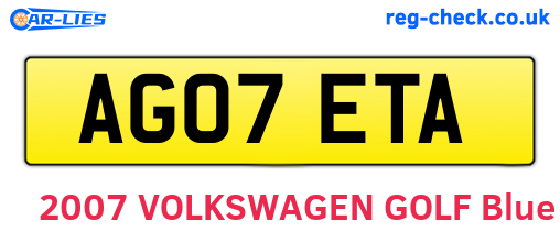 AG07ETA are the vehicle registration plates.