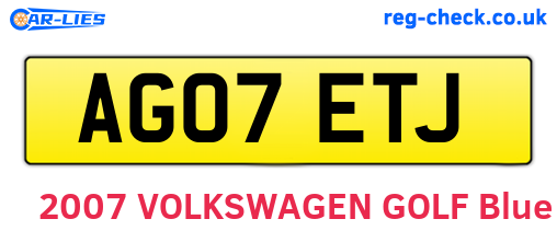 AG07ETJ are the vehicle registration plates.