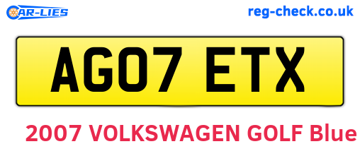 AG07ETX are the vehicle registration plates.