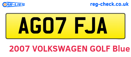AG07FJA are the vehicle registration plates.