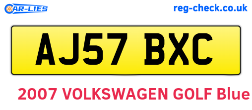 AJ57BXC are the vehicle registration plates.