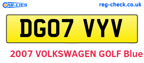 DG07VYV are the vehicle registration plates.