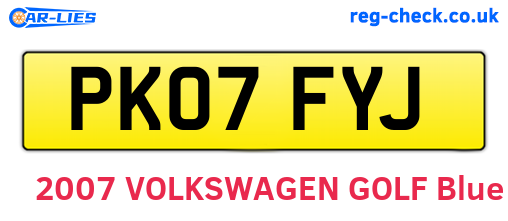 PK07FYJ are the vehicle registration plates.