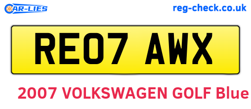 RE07AWX are the vehicle registration plates.