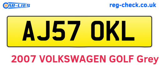 AJ57OKL are the vehicle registration plates.