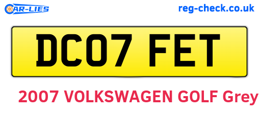 DC07FET are the vehicle registration plates.