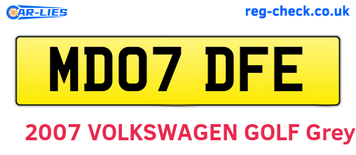 MD07DFE are the vehicle registration plates.