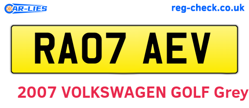 RA07AEV are the vehicle registration plates.