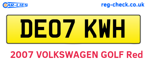 DE07KWH are the vehicle registration plates.