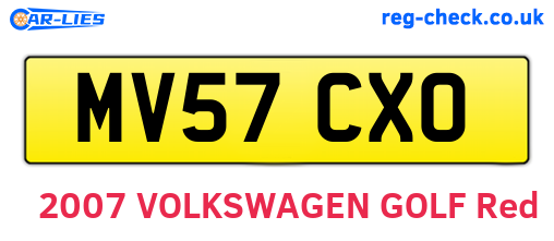 MV57CXO are the vehicle registration plates.