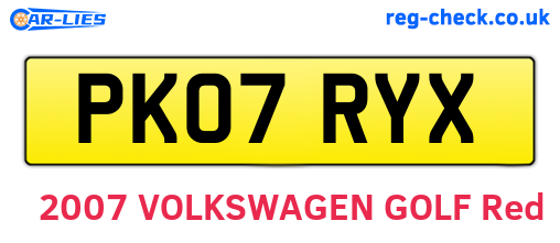 PK07RYX are the vehicle registration plates.