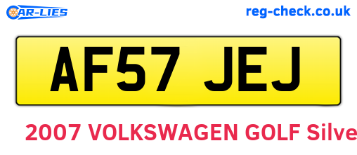 AF57JEJ are the vehicle registration plates.