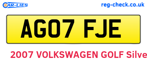 AG07FJE are the vehicle registration plates.