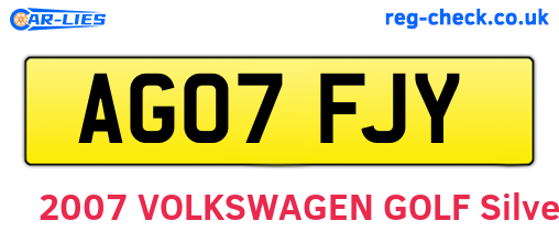 AG07FJY are the vehicle registration plates.