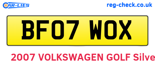 BF07WOX are the vehicle registration plates.