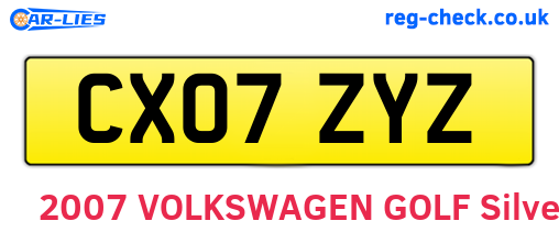 CX07ZYZ are the vehicle registration plates.