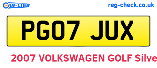 PG07JUX are the vehicle registration plates.
