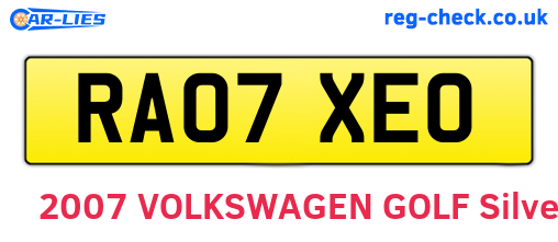 RA07XEO are the vehicle registration plates.