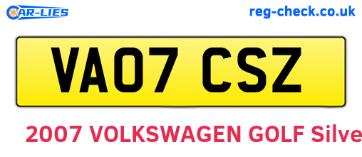 VA07CSZ are the vehicle registration plates.
