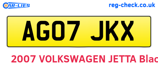 AG07JKX are the vehicle registration plates.