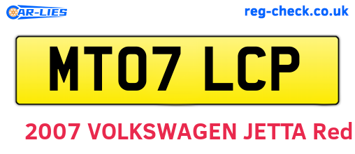 MT07LCP are the vehicle registration plates.