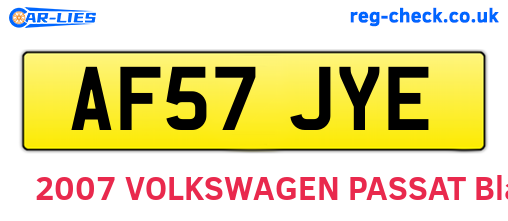 AF57JYE are the vehicle registration plates.