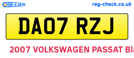 DA07RZJ are the vehicle registration plates.