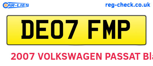 DE07FMP are the vehicle registration plates.