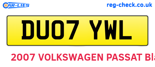 DU07YWL are the vehicle registration plates.