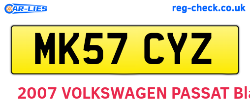 MK57CYZ are the vehicle registration plates.